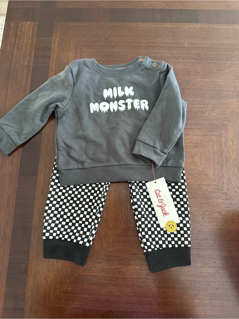 Halloween Milk Monster Sweatshirt & Checker Joggers Set - Gray & Black